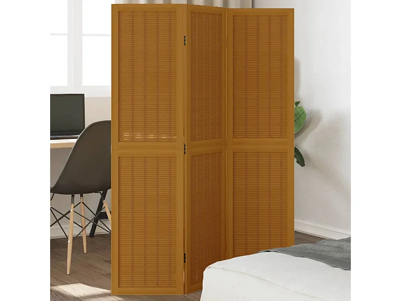 Biombo separador de 3 paneles madera maciza paulownia marrón ES861830