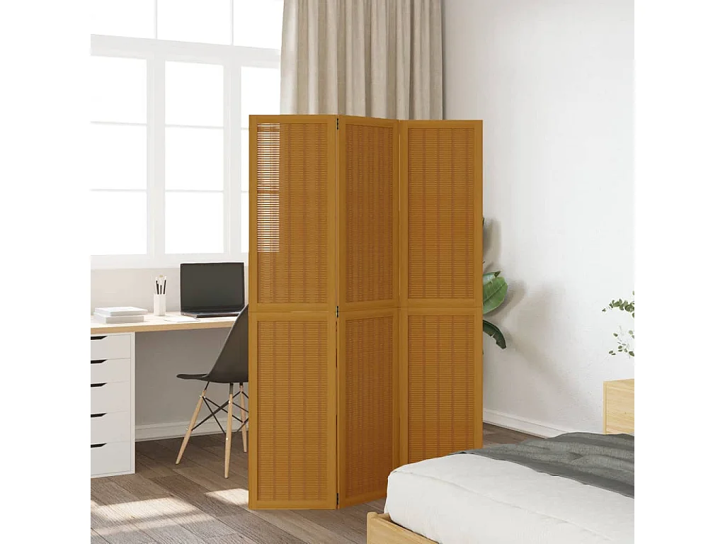 Biombo separador de 3 paneles madera maciza paulownia marrón ES292341