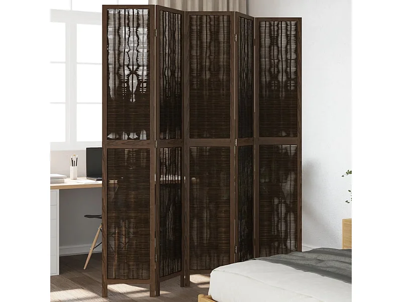 Biombo separador de 5 paneles madera paulownia marrón oscuro ES107911