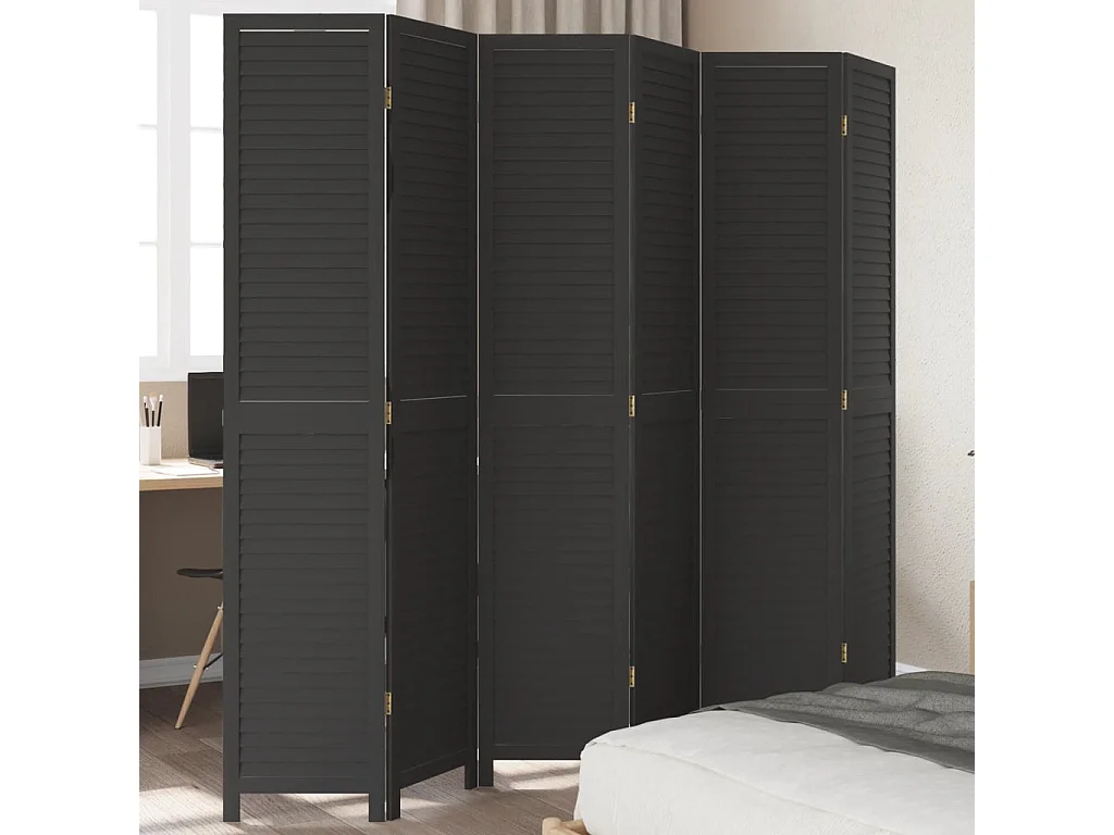 Biombo separador de 6 paneles madera maciza Paulownia negro ES632714