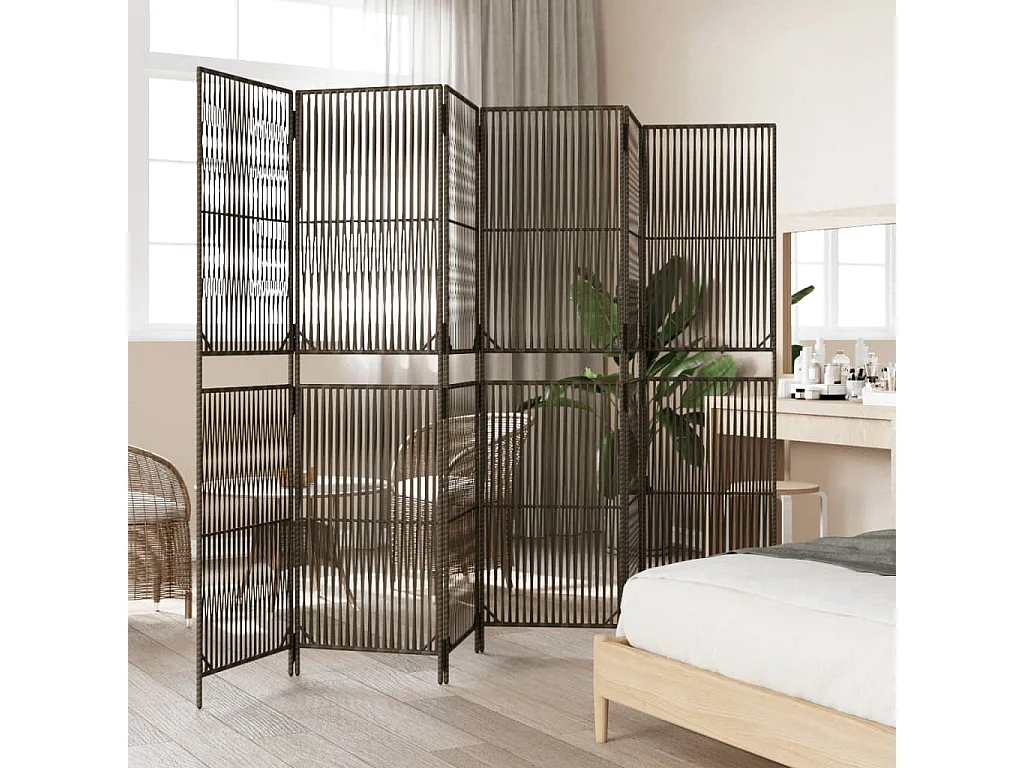 Paravent - Cloison de séparation 6 panneaux gris résine tressée FR99379