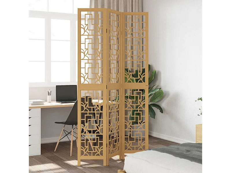 Biombo separador de 3 paneles madera maciza paulownia marrón ES382280