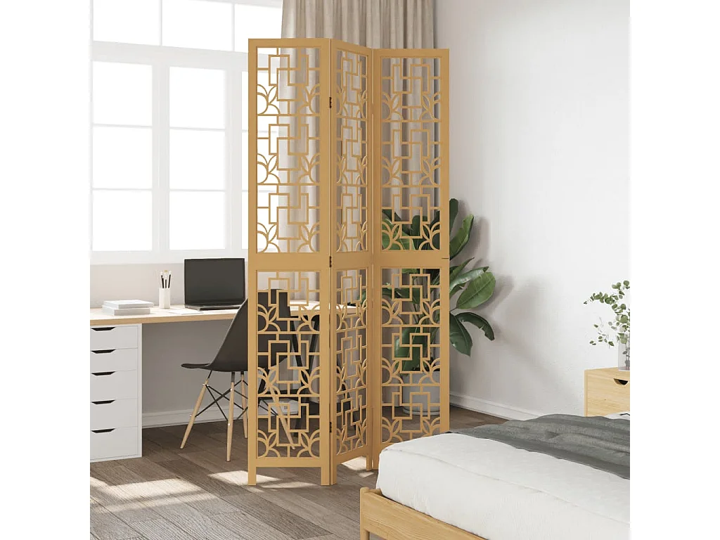 Biombo separador de 3 paneles madera maciza paulownia marrón ES382280