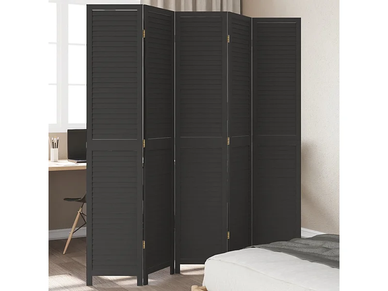 Biombo separador de 5 paneles madera maciza Paulownia negro ES842383