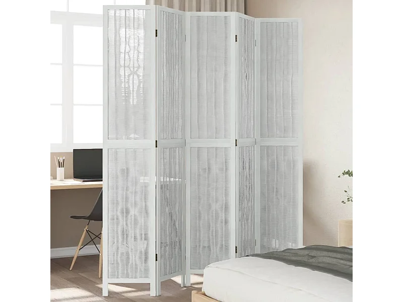 Kamerscherm met 5 panelen massief paulowniahout wit BE572170