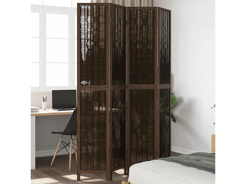 Biombo separador de 4 paneles madera paulownia marrón oscuro ES450380