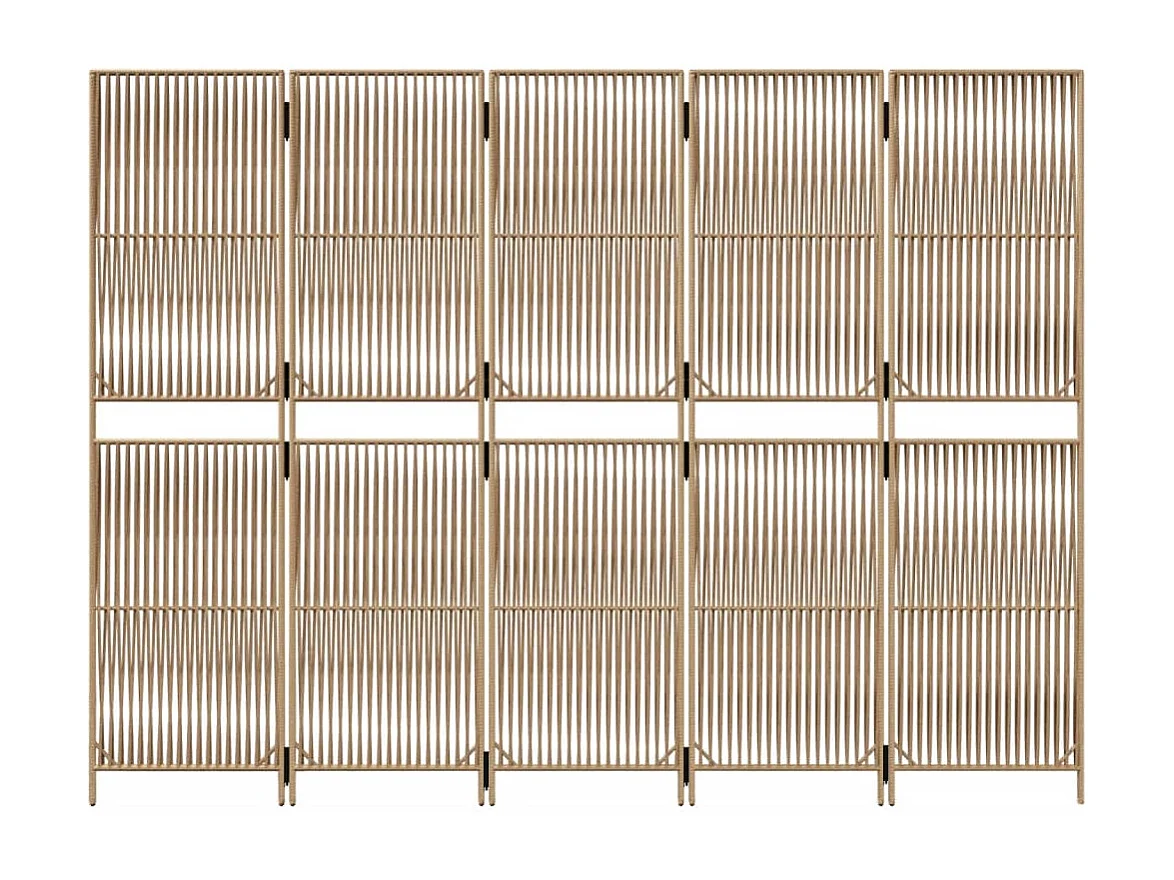 Paravent - Cloison de séparation 5 panneaux beige résine tressée FR45988