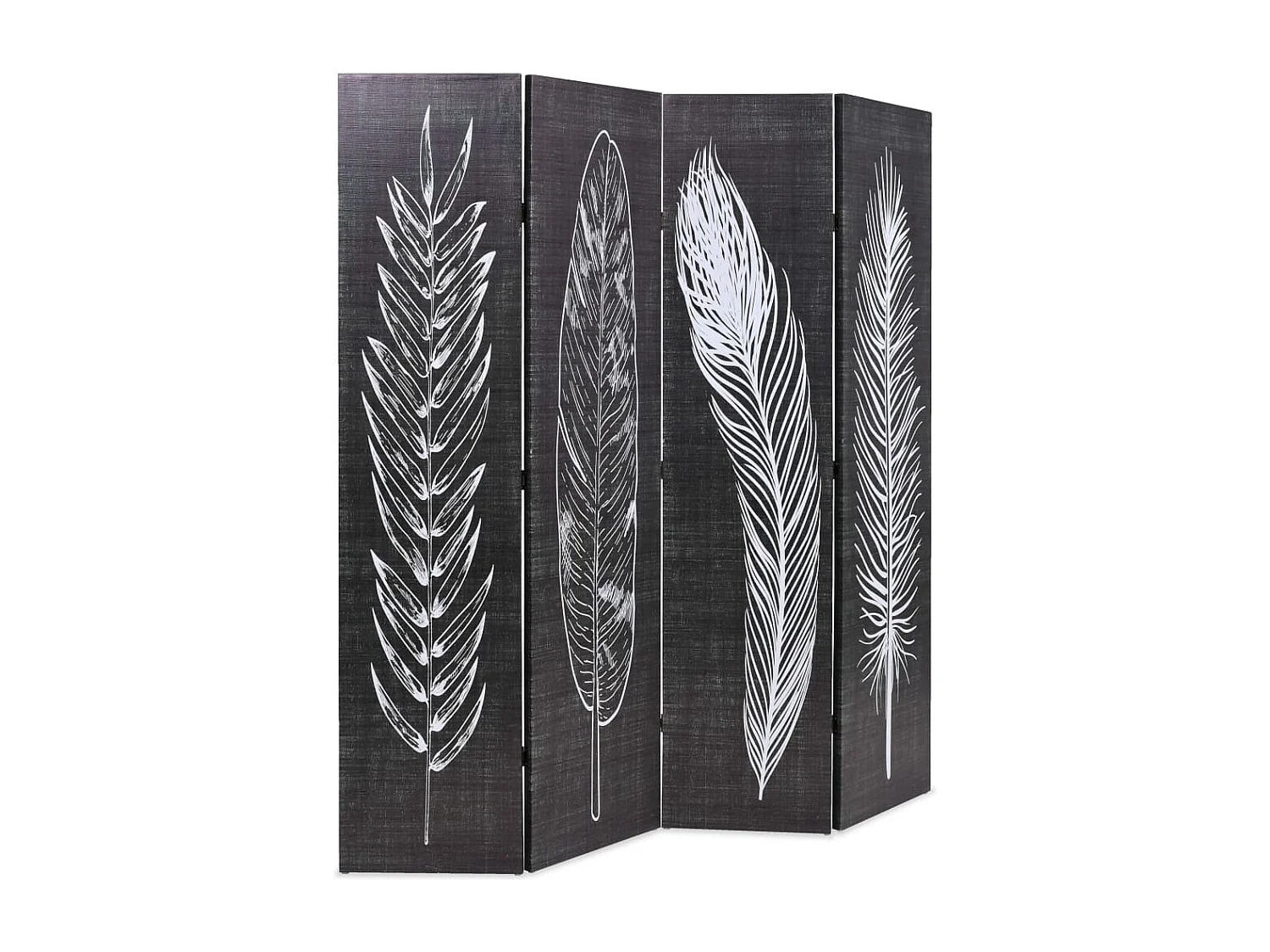 Biombo divisor plegable 160x170 cm plumas blanco y negro ES597635