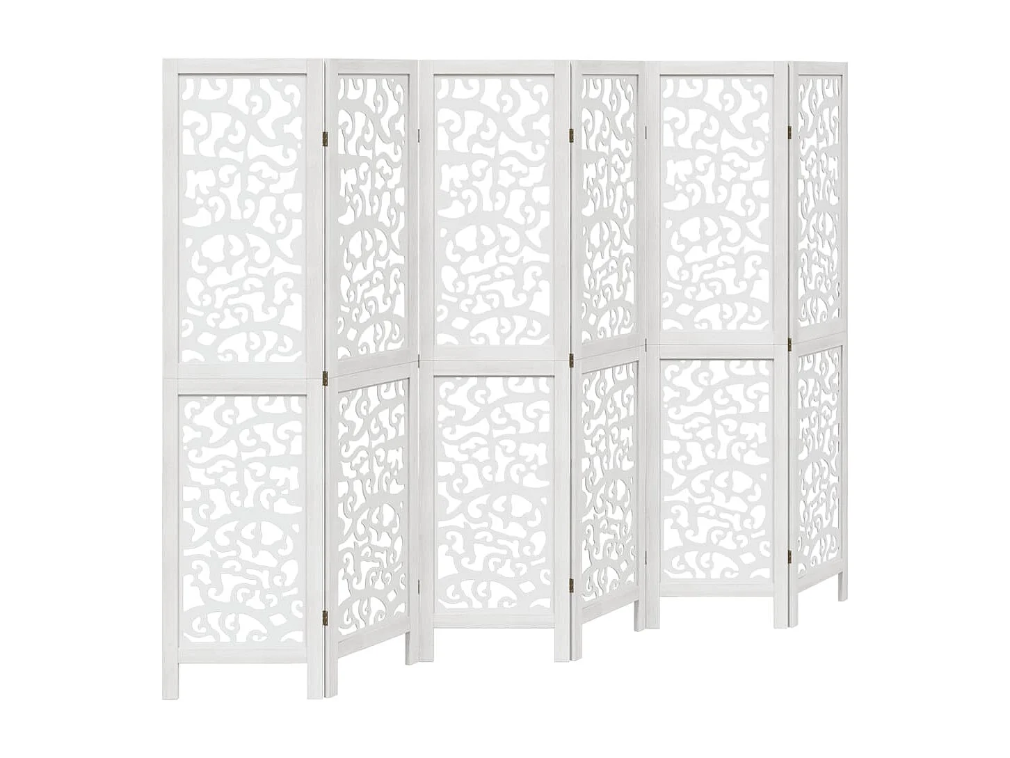 Biombo separador de 6 paneles madera maciza Paulownia blanco ES107247