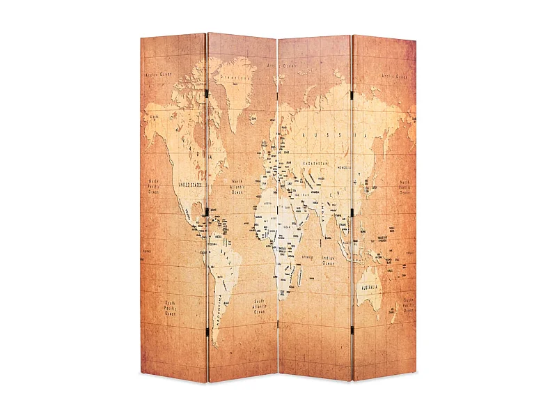 Paravent - Cloison de séparation pliable 160 x 170 cm Carte du monde Jaune FR76184