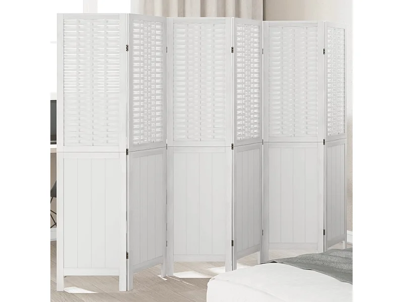 Biombo separador de 6 paneles madera maciza Paulownia blanco ES230146