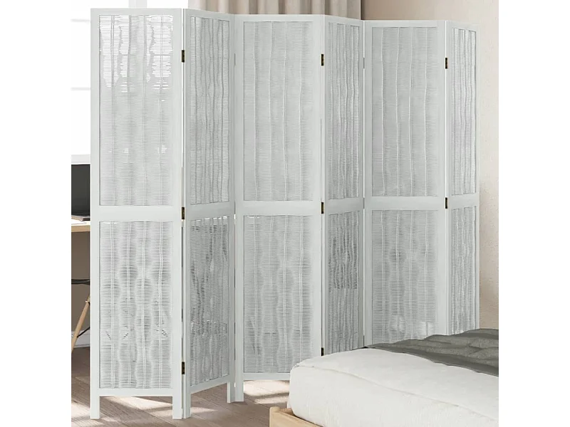 Kamerscherm met 6 panelen massief paulowniahout wit BE449518