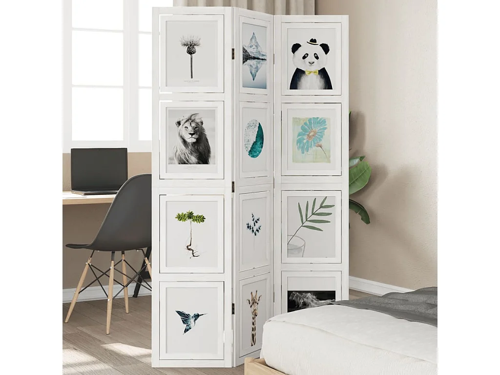 Biombo separador de 3 paneles madera maciza Paulownia blanco ES702253