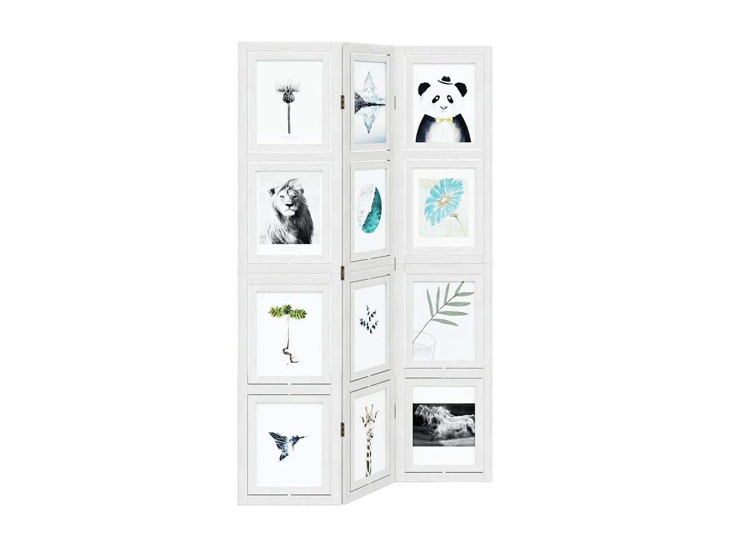 Biombo separador de 3 paneles madera maciza Paulownia blanco ES702253