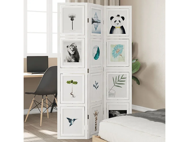 Biombo separador de 3 paneles madera maciza Paulownia blanco ES702253