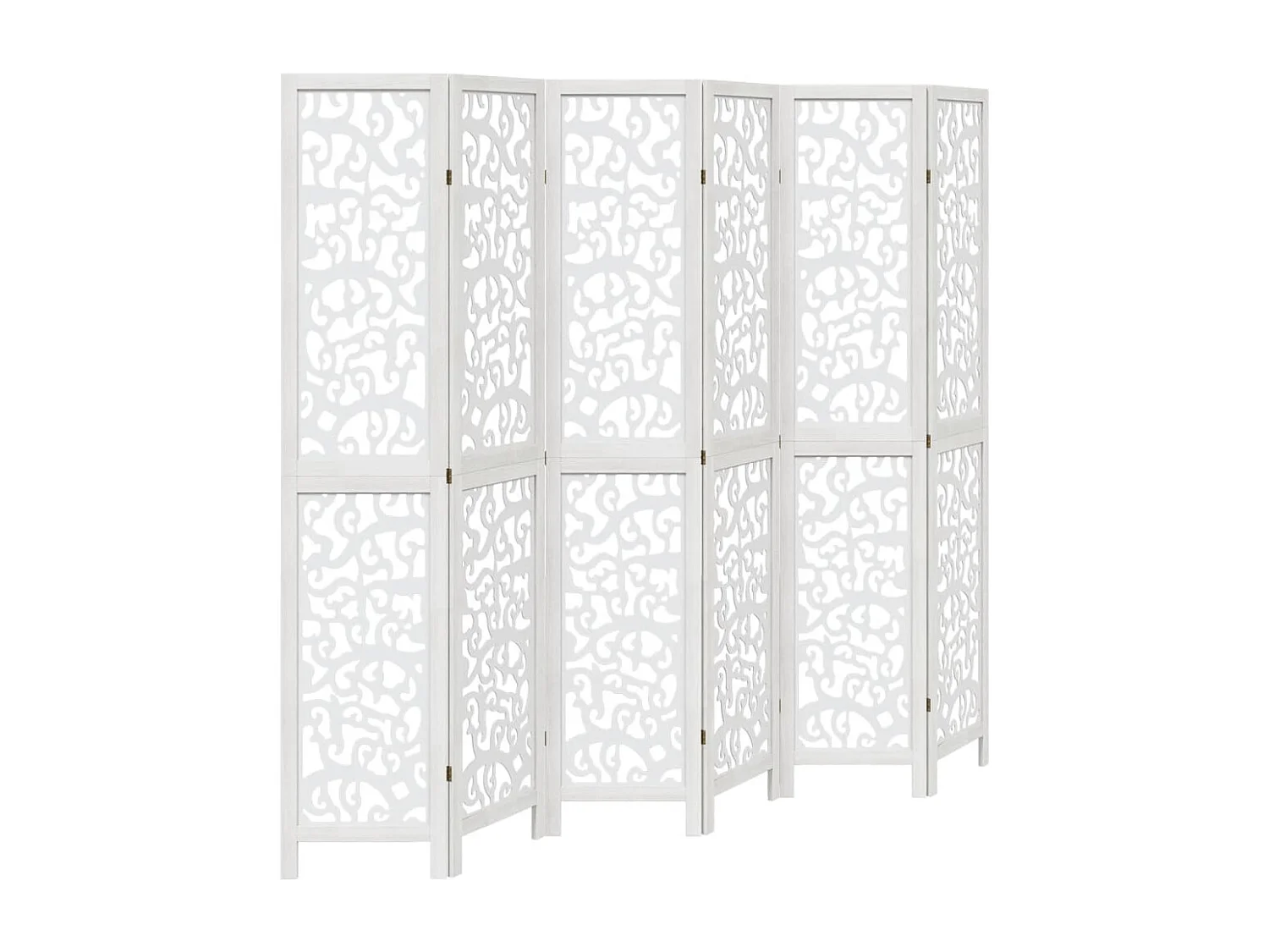 Biombo separador de 6 paneles madera maciza Paulownia blanco ES771096