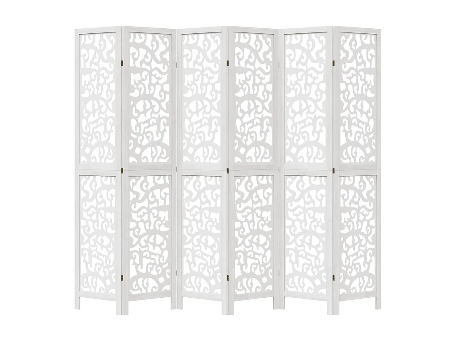 Biombo separador de 6 paneles madera maciza Paulownia blanco ES771096