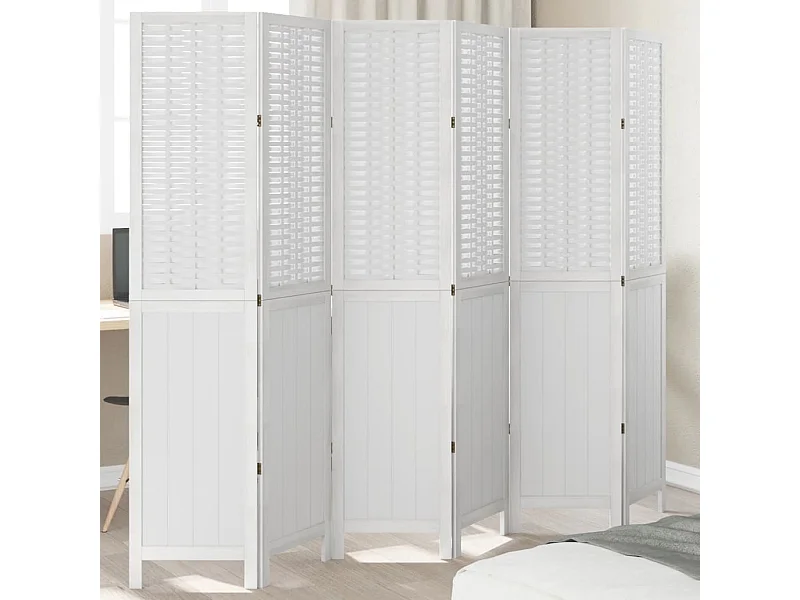 Biombo separador de 6 paneles madera maciza Paulownia blanco ES999168