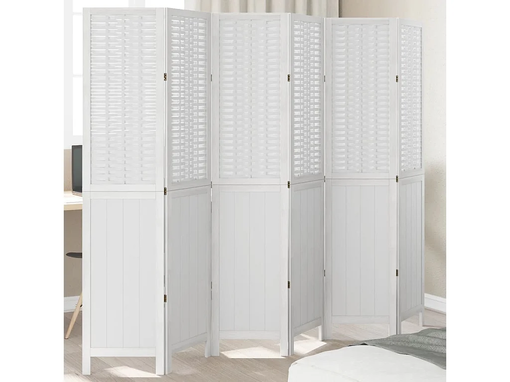 Kamerscherm met 6 panelen massief paulowniahout wit BE133524