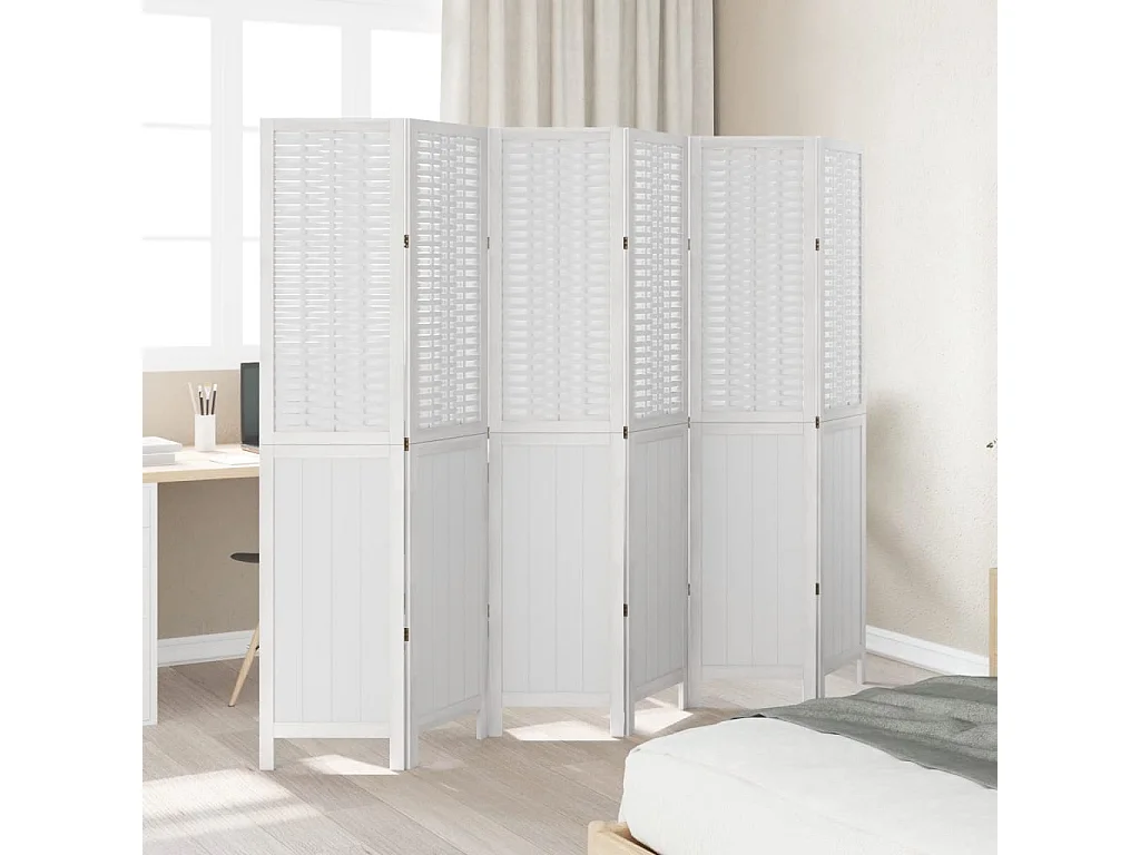 Kamerscherm met 6 panelen massief paulowniahout wit BE133524