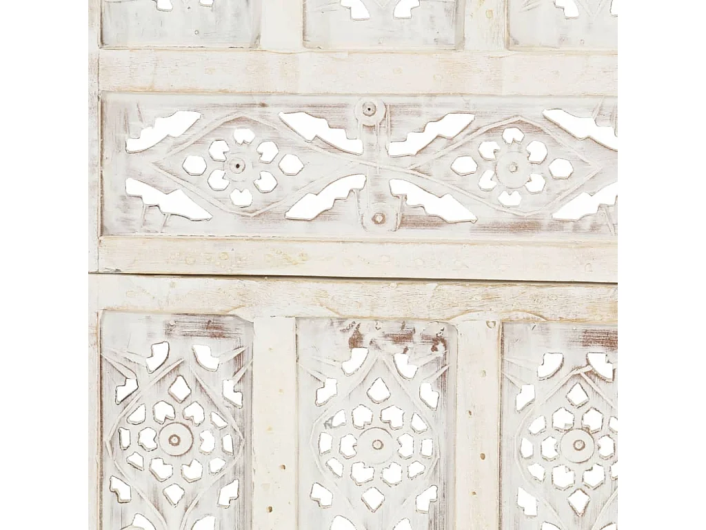 Paravent - Cloison de séparation 3 panneaux Blanc 120x165 cm Bois manguier FR92939