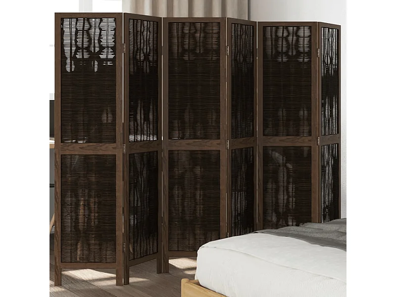 Biombo separador de 6 paneles madera paulownia marrón oscuro ES652260