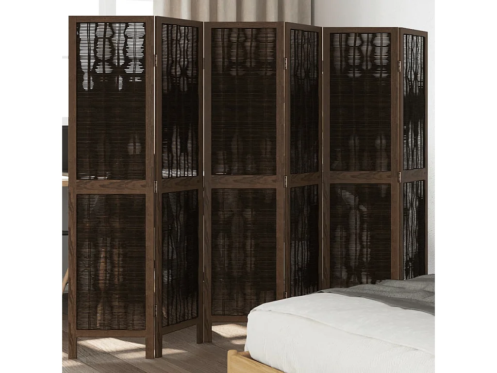 Biombo separador de 6 paneles madera paulownia marrón oscuro ES652260