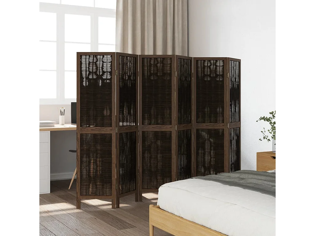 Paravent - Cloison de séparation 6 panneaux marron foncé paulownia massif FR13338