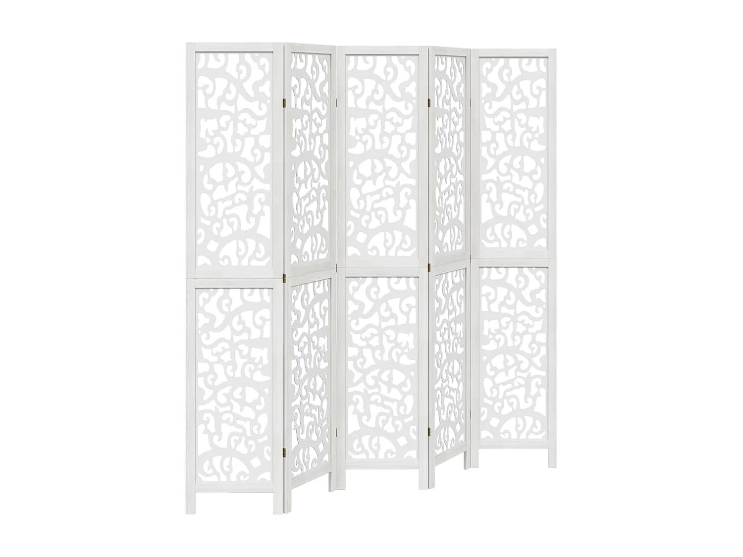 Biombo separador de 5 paneles madera maciza Paulownia blanco ES149638