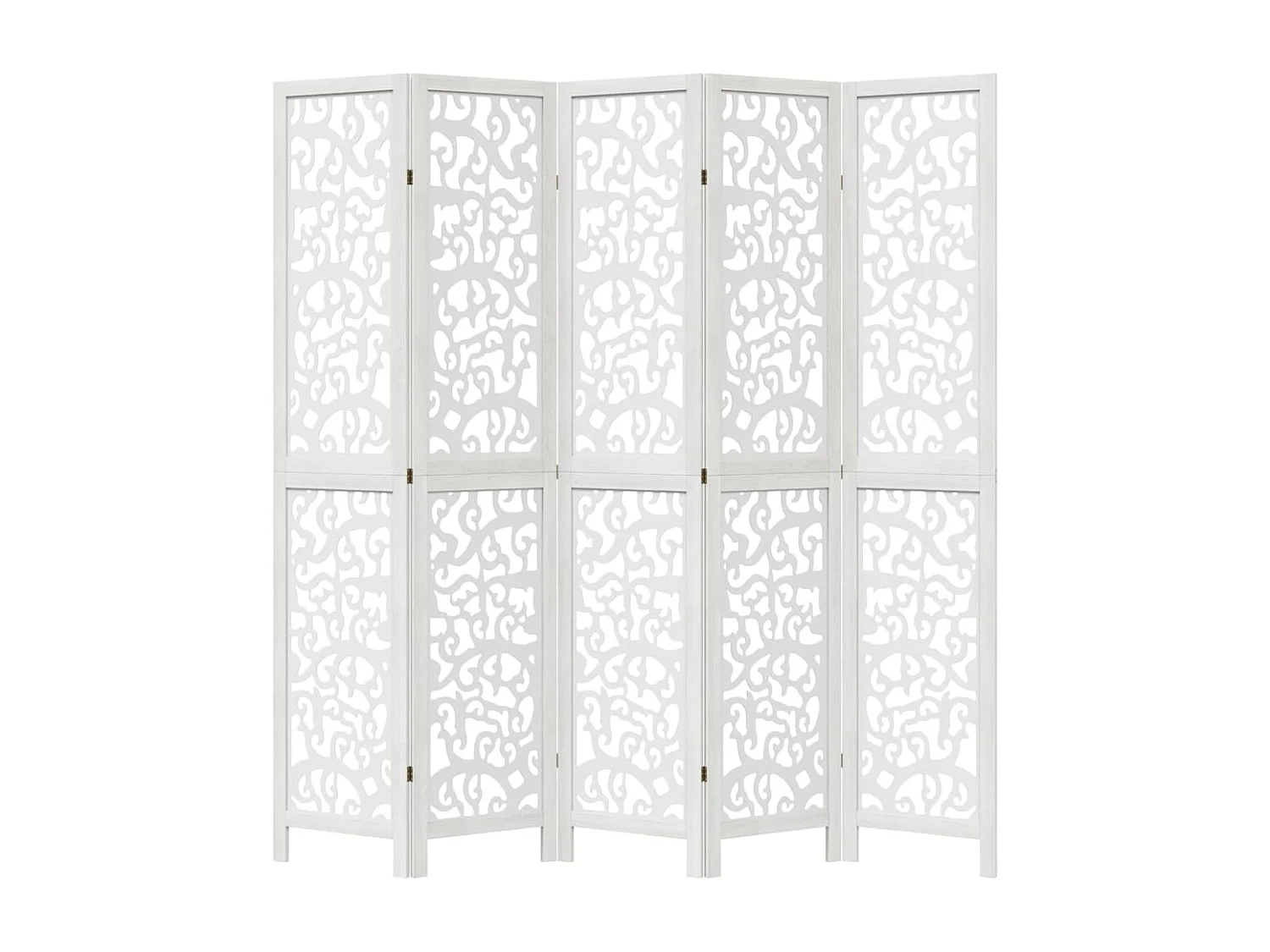 Biombo separador de 5 paneles madera maciza Paulownia blanco ES149638