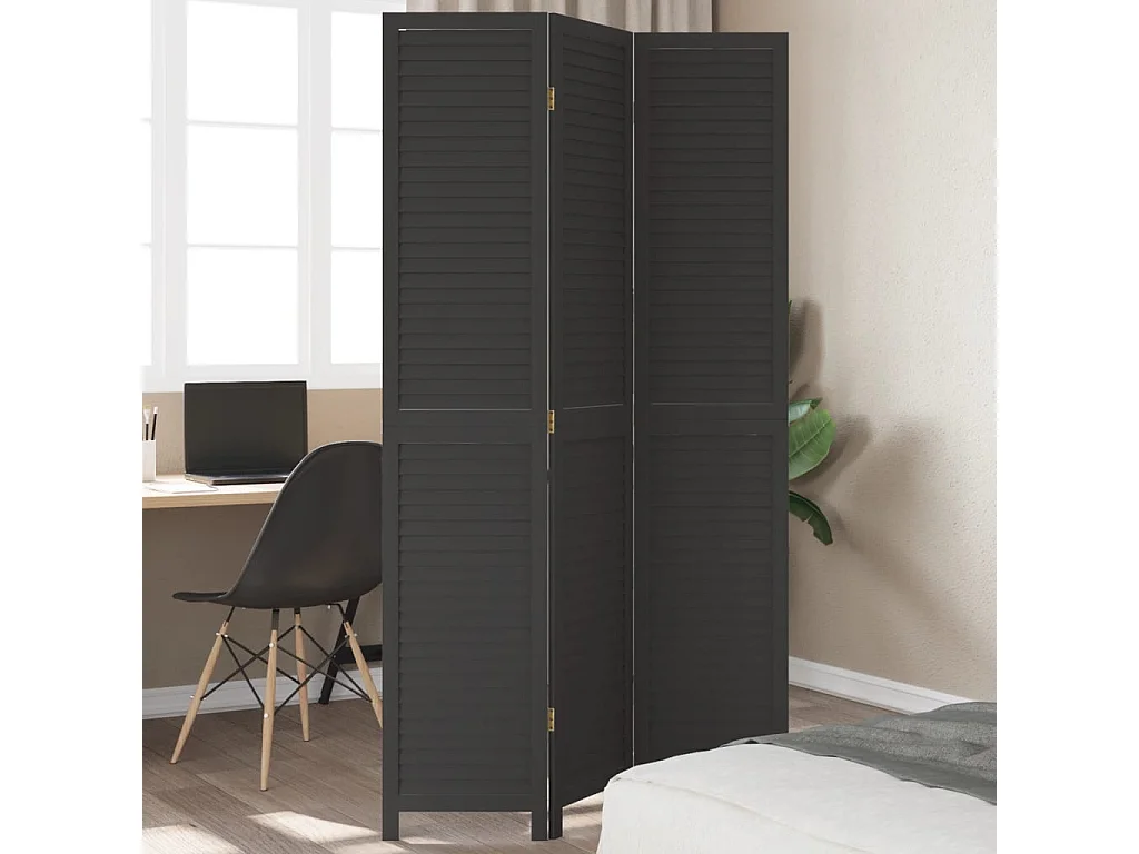 Kamerscherm met 3 panelen massief paulowniahout zwart BE425158