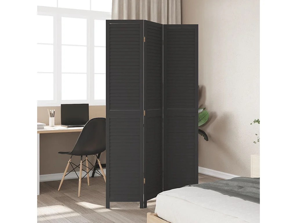 Kamerscherm met 3 panelen massief paulowniahout zwart BE425158