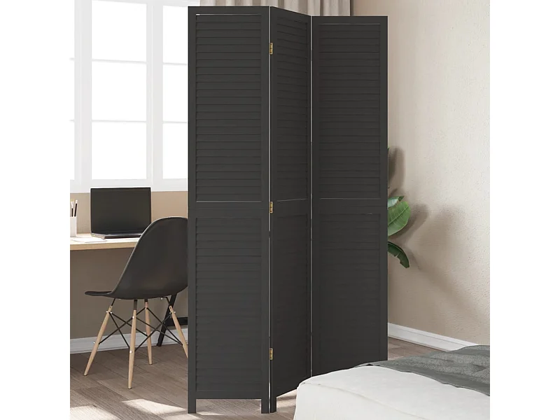 Kamerscherm met 3 panelen massief paulowniahout zwart BE425158