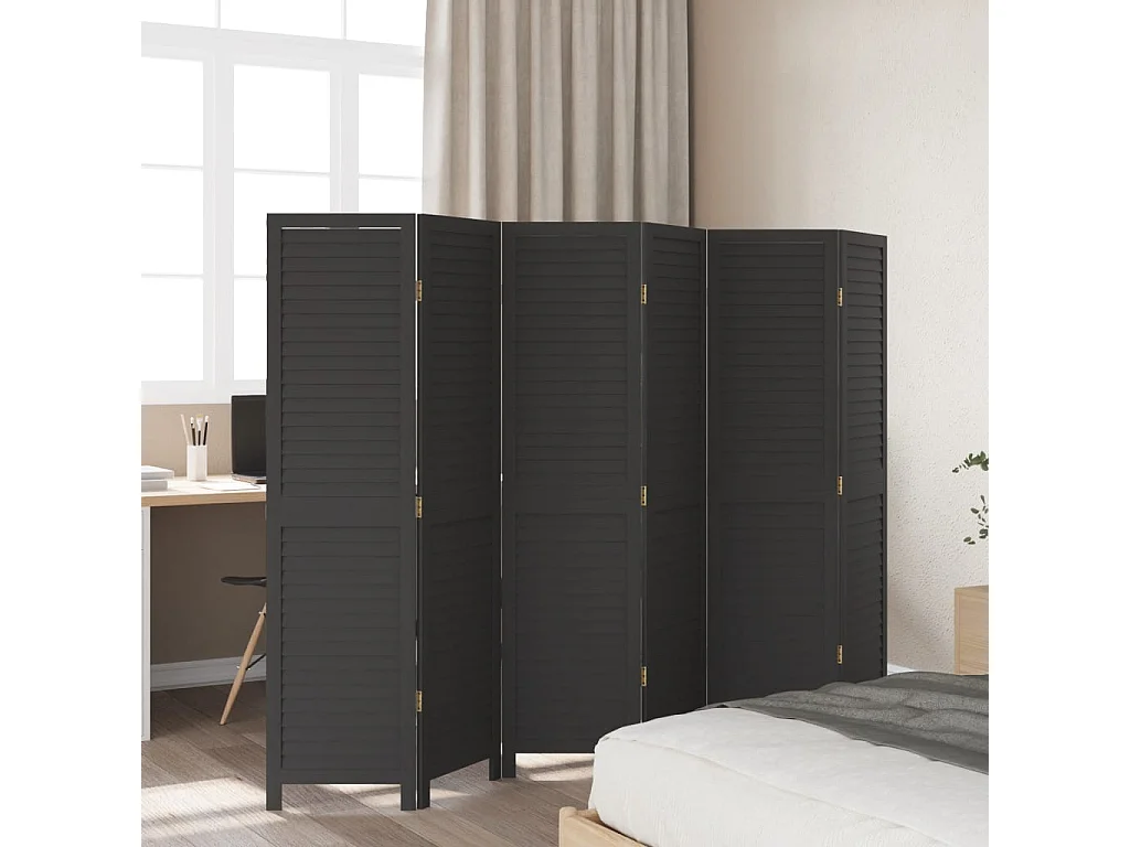 Biombo separador de 6 paneles madera maciza Paulownia negro ES467163
