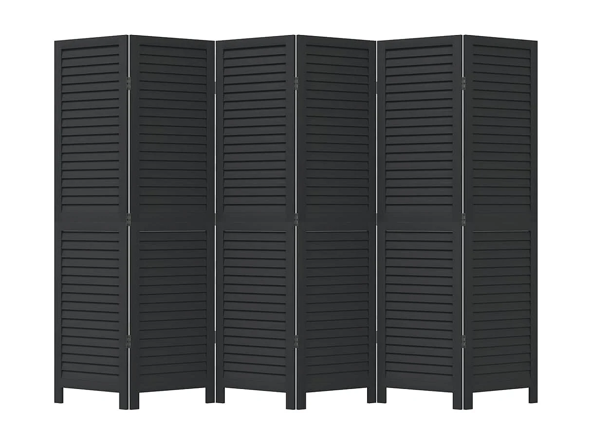 Paravent - Cloison de séparation 6 panneaux noir bois de paulownia massif FR56231
