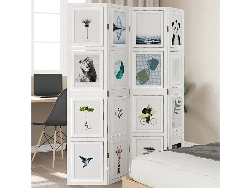 Biombo separador de 4 paneles madera maciza Paulownia blanco ES251185