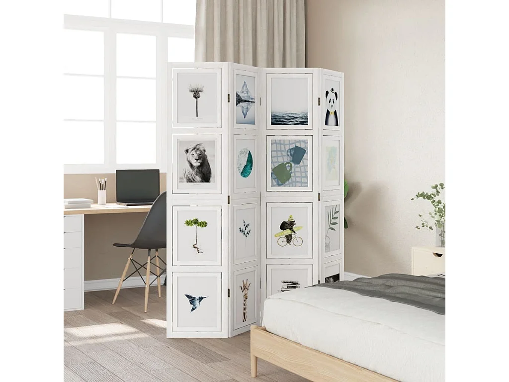 Kamerscherm met 4 panelen massief paulowniahout wit BE384301