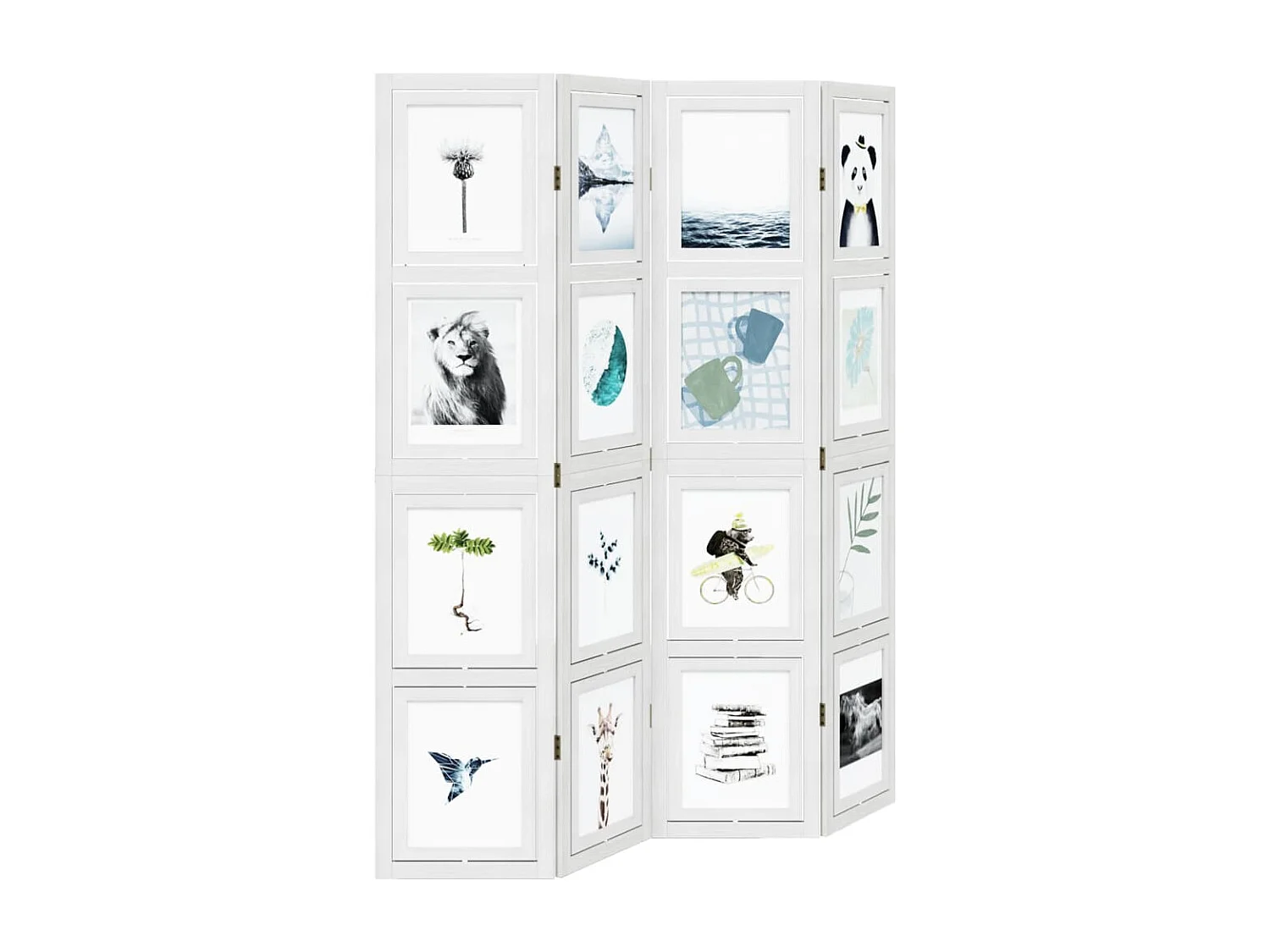 Biombo separador de 4 paneles madera maciza Paulownia blanco ES251185