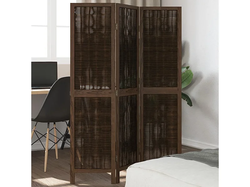 Biombo separador de 3 paneles madera paulownia marrón oscuro ES527849