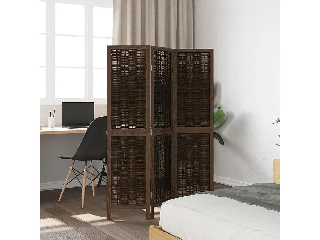 Biombo separador de 3 paneles madera paulownia marrón oscuro ES527849