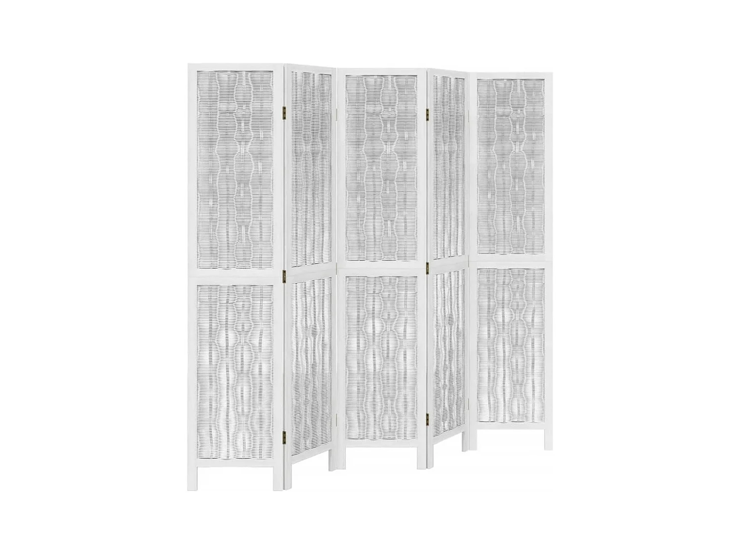 Biombo separador de 5 paneles madera maciza Paulownia blanco ES859261