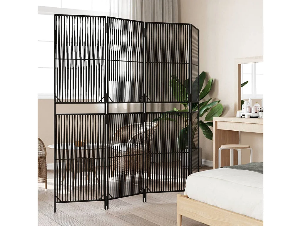 Biombo de 4 paneles ratán sintético negro ES251575