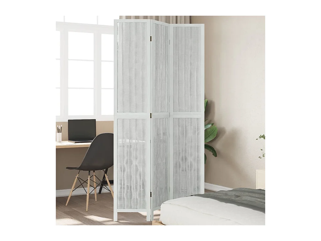 Biombo separador de 3 paneles madera maciza Paulownia blanco ES157888