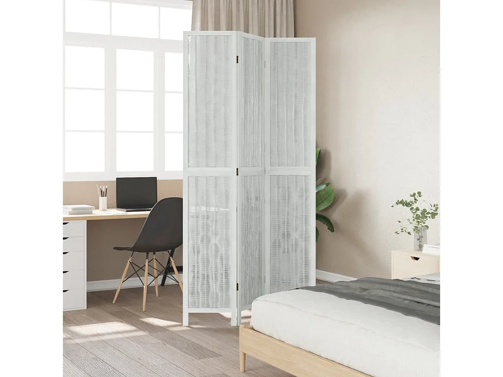 Biombo separador de 3 paneles madera maciza Paulownia blanco ES157888