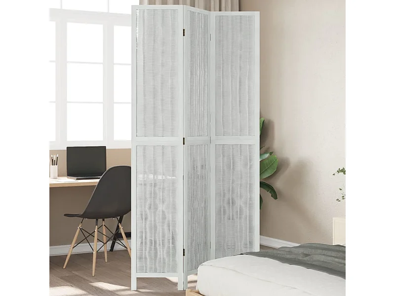 Biombo separador de 3 paneles madera maciza Paulownia blanco ES157888