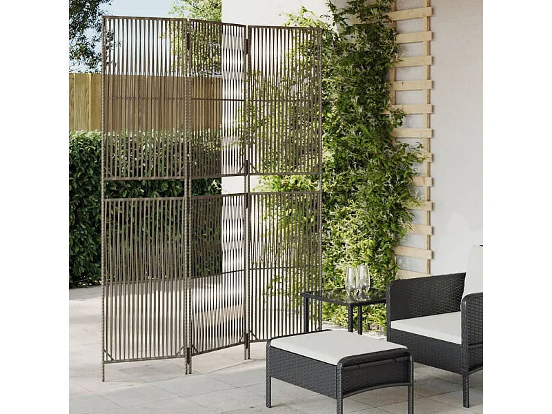 Paravent - Cloison de séparation 3 panneaux gris résine tressée FR92063