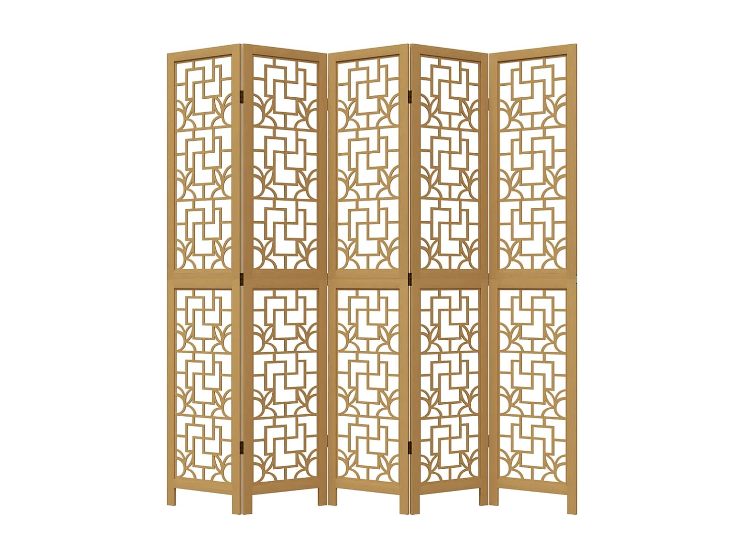 Biombo separador de 5 paneles madera maciza paulownia marrón ES507010