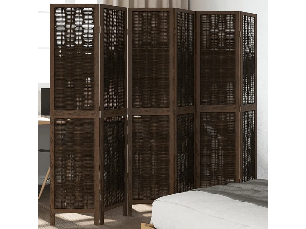 Paravent - Cloison de séparation 6 panneaux marron foncé paulownia massif FR35465