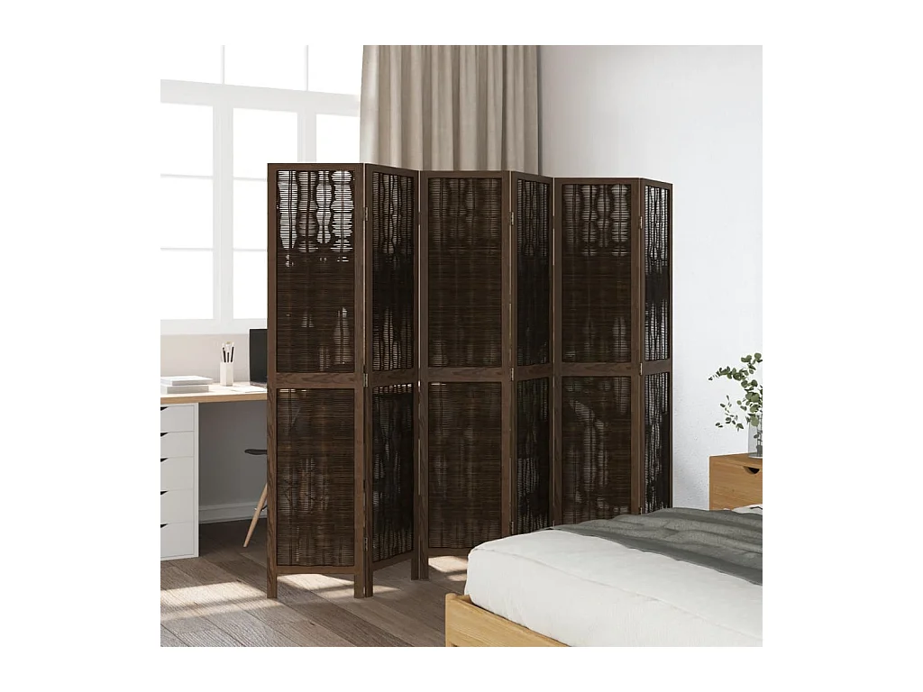 Biombo separador de 6 paneles madera paulownia marrón oscuro ES970823