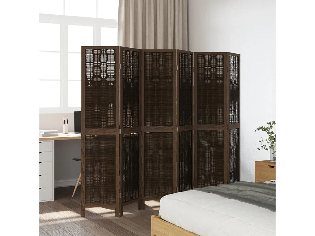 Paravent - Cloison de séparation 6 panneaux marron foncé paulownia massif FR35465